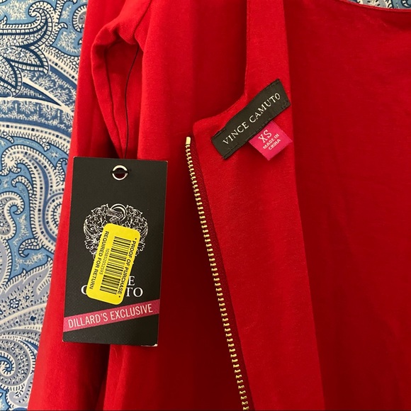 Red sheer formal mini slip with maxi dress over two slide slits Vince Camuto XS - Picture 5 of 7